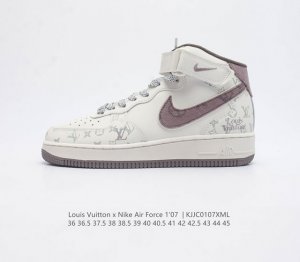 真标 重磅联名 法国顶级高奢品牌 路易威登 Louis Vuitton X Nike Air Force 1'07 Lv8 Mid Damier Azur Lv