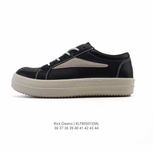 公司级 Rick Owens 复古百搭 时尚 舒适透气 耐磨 休闲鞋 市售最高版本 Rick Owens 瑞克 欧文斯 粗鞋带 低帮高街休闲运动板鞋 原鞋开发