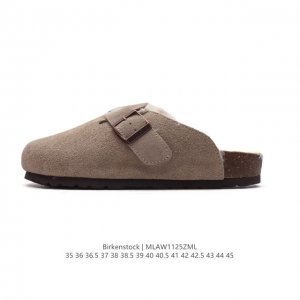 公司级 德国百年知名鞋履品牌 博肯birkenstock Boston Vl 勃肯绒面 加绒加毛 秋冬新款 金属针扣软木底包头拖鞋 牛皮革质地柔软 搭配可调节鞋