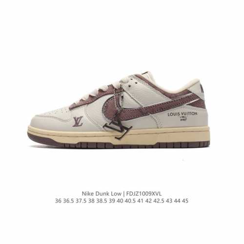 公司级 耐克 Nike Dunk Low 运动鞋复古板鞋，尽情迈步，彰显个性风采。路易威登联名采用柔软皮革鞋面，经久耐穿，塑就如元年款 Dunk 般的复古质感。