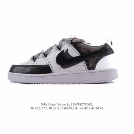公司级 耐克Nike Court Vision Low 校园风低帮复古篮球板鞋男女运动鞋 解构绑带 双鞋带。延续80年代复古篮球鞋，添加学院风细节。皮革组合鞋面 - 点击图像关闭