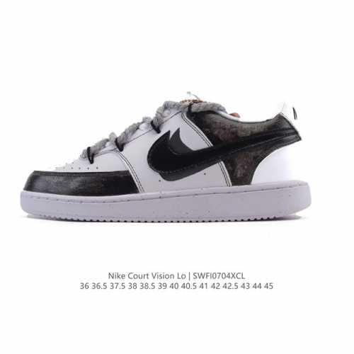 公司级 耐克Nike Court Vision Low 校园风低帮复古篮球板鞋男女运动鞋 解构绑带 双鞋带。延续80年代复古篮球鞋，添加学院风细节。皮革组合鞋面