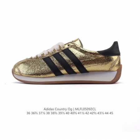 阿迪达斯 三叶草 Adidas 中性 Originals Country Og 经典复古运动鞋男女款皮革休闲鞋。源自70年代复古设计的皮革经典鞋 绿色条纹是它们 - 点击图像关闭