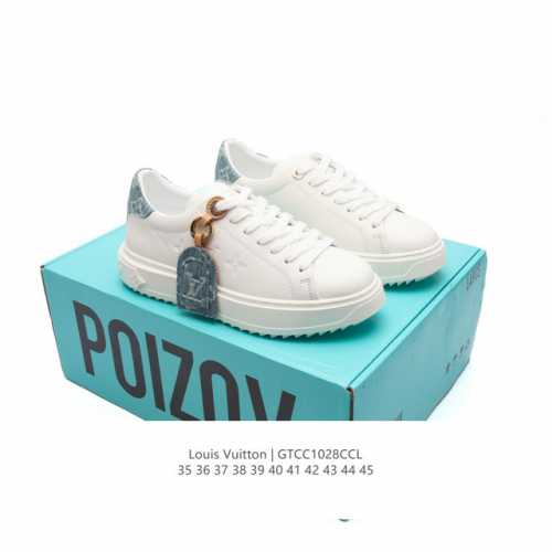 公司级 全新LV路易威登Louis vuitton Trainer Sneaker Low休闲运动文化百搭篮球板鞋 运动小白鞋厚底增高光滑牛皮平底鞋休闲鞋 时尚