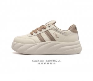 Gucci 古驰 百搭休闲运动板鞋 明星同款 小红书爆款小白鞋 厚底增高女士运动鞋 真标 2024Ss新色 经典高奢品牌gucci古驰 复古松糕跟休闲运动鞋 类