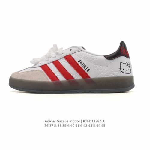 阿迪达斯 Adidas Originals Gazelle Indoor复古三叶草防滑透明橡胶板鞋经典运动鞋。这款经典鞋,忠于原版设计,缀撞色三条纹和鞋跟饰片。