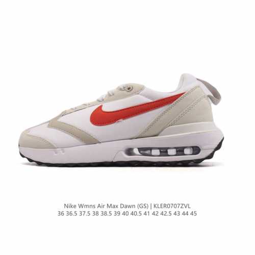 耐克 Nike Air Max Dawn 黎明系列 低帮气垫百搭休闲运动慢跑鞋，从配色上彰显出浓厚的复古气质。最大的亮点当属鞋型设计上加入结构元素，汲取1984