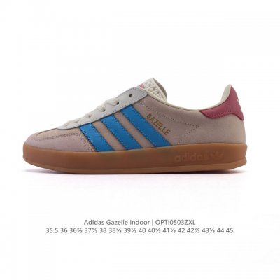阿迪达斯 Adidas Originals Gazelle Indoor复古三叶草防滑透明橡胶板鞋经典运动鞋。这款经典鞋,忠于原版设计,缀撞色三条纹和鞋跟饰片。