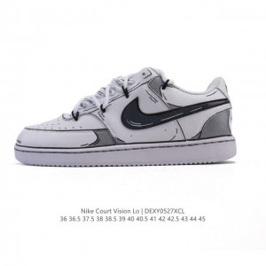 公司级 耐克Nike Court Vision Low 校园风低帮复古篮球板鞋男女运动鞋 解构绑带 双鞋带 延续80年代复古篮球鞋 添加学院风细节 皮革组合鞋面