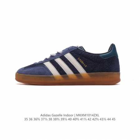 阿迪达斯 Adidas Originals Gazelle Indoor复古三叶草防滑透明橡胶板鞋经典运动鞋。这款经典鞋,忠于原版设计,缀撞色三条纹和鞋跟饰片。 - 点击图像关闭