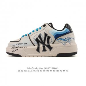 公司级 Mlb Chunky Liner Basic 人气单品学长鞋系列轻量增高厚底百搭休闲运动板鞋，皮革拼接男女轻便胶鞋 高级街头休閒品牌鞋。Mlb Chun