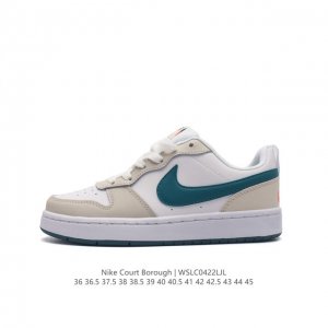 耐克 Nike 男女子运动鞋 Court Borough Low 小空军低帮板鞋。1.其皮革材质的鞋面结合网眼鞋舌，在出众外观与质感的同时提供稳固支撑，并且提升