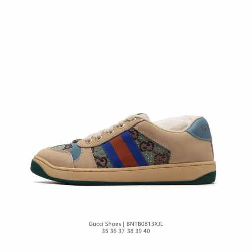 古驰女鞋 Gucci Screener系列做旧脏脏鞋时尚厚底增高复古板鞋潮运动鞋，复古学院风款式与融入怀旧运动服风格的面料风靡数十年，不同风格演绎出的协奏之曲为