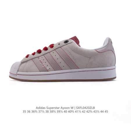 阿迪达斯 Adidas Superstar Ayoon W 三叶草运动鞋经典贝壳头板鞋 时尚男女鞋 皮革鞋面材质 标志性的贝壳鞋头，锯齿三条纹，简约的线条。就连 - 点击图像关闭
