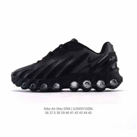耐克 Nike Air Max Dn8 全掌气垫科技运动跑步鞋Fq7860-005。鞋款采用醒目渐变织物和动态波浪状结构鞋面，搭配黑色中底和外底，以及迷你黑色 - 点击图像关闭
