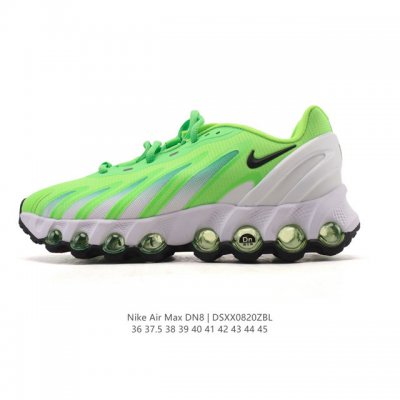 耐克 Nike Air Max Dn8 全掌气垫科技运动跑步鞋Fq7860-005。鞋款采用醒目渐变织物和动态波浪状结构鞋面，搭配黑色中底和外底，以及迷你黑色