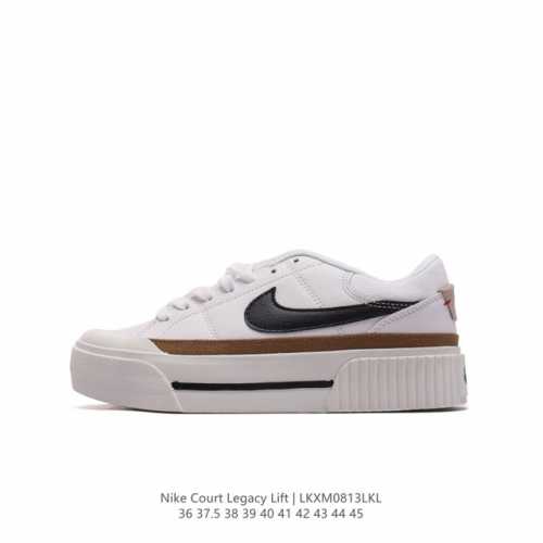 nike 耐克 Court Legacy Lift 男女士运动鞋 运动厚底小白鞋 复古休闲鞋，上部和合成的 Strati 重叠,增加纹理、深度和透气性。 刺绣细