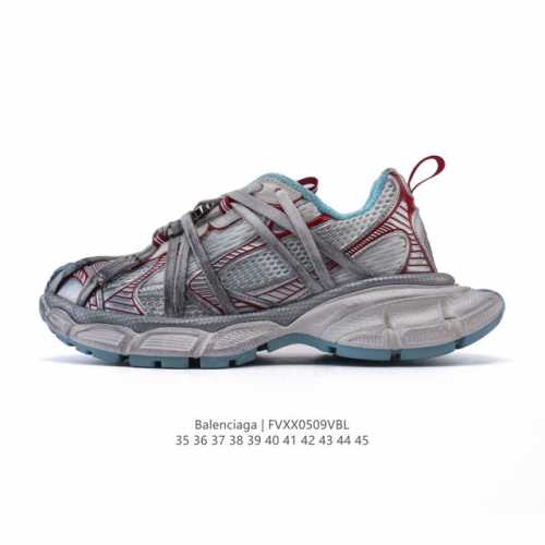 公司级 巴黎世家 Balenciaga 3Xl Sneakers 巴黎世家 十代网布系带低帮走秀复古老爹运动鞋 解构绑带 透气网纱 网面 材料和聚氨酯 磨损效果