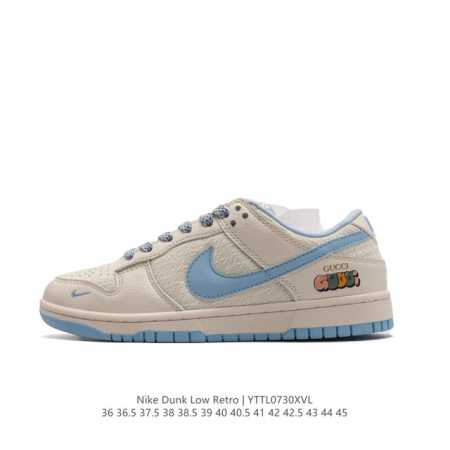 耐克 Nike Dunk Low Retro 运动鞋经典复古板鞋 Gucci联名。作为 80 年代经典篮球鞋款，起初专为硬木球场打造，后来成为席卷街头的时尚标杆 - 点击图像关闭