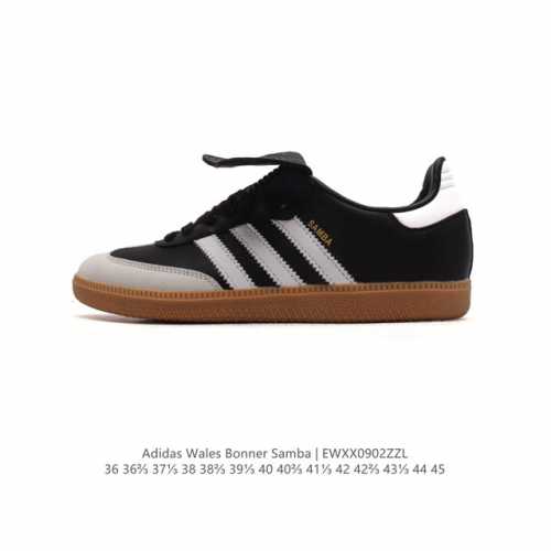 阿迪达斯 德训鞋 经典复古低帮休闲运动慢跑鞋wales Bonner X Adidas 全新秋冬系列联名鞋款 经典运动板鞋。该鞋超大鞋舌采用皮革制成，含别致缝线