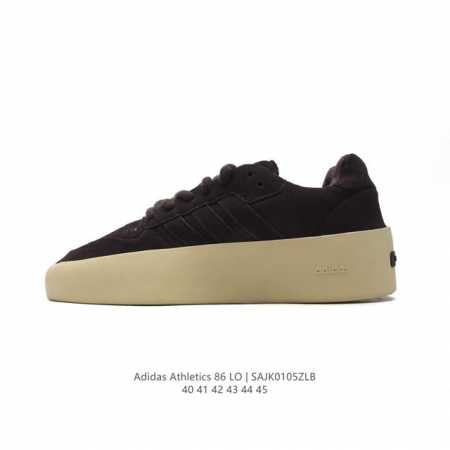 阿迪达斯联名 Fog Fear Of God X Adidas Athletics 86 Lo 复古厚底板鞋。一眼就看得出来敬畏上帝风格，鞋面中用了质感拉满的皮 - 点击图像关闭