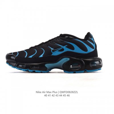 Nike 耐克 男子休闲鞋气垫缓震跑步鞋 Air Max Plus 运动鞋 造型超讨喜！鞋面以帆布和织物材质包裹，保证了轻薄透气，更适合夏季穿着。鞋侧 鱼骨 形