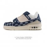 公司级 路易威登 Louis Vuitton Lv路易威登板鞋 时尚运动鞋潮厚底增高男女鞋。舒适防滑底和百搭性霸屏整个时尚娱乐圈，细节调整完美主义！采用柔软皮革
