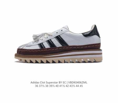 公司级clot X Ad 阿迪 Superstar 陈冠希联名 锯齿休闲板鞋 Ih3131 鞋身整体以经典的”Superstar“为蓝本设计，将标志性的贝壳头重 - 点击图像关闭