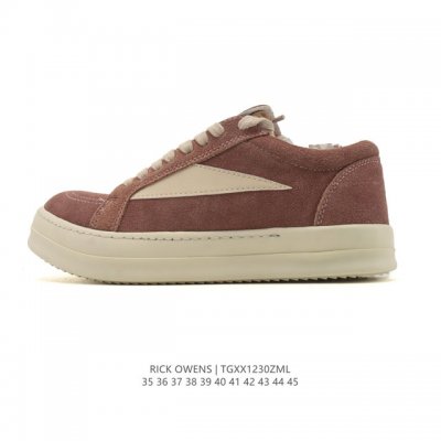 公司级 Rick Owens 复古百搭 时尚 舒适透气 耐磨 休闲鞋 市售最高版本 Rick Owens 瑞克 欧文斯 粗鞋带 低帮高街休闲运动板鞋 原鞋开发