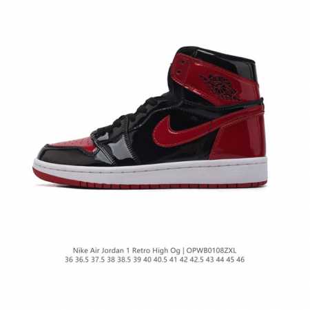 耐克 男女同款运动板鞋 Nike Air Jordan 1 Retro High Og 乔丹一代aj1 乔1 Aj1 篮球鞋复刻运动鞋。皮面高帮板鞋的设计灵感源 - 点击图像关闭
