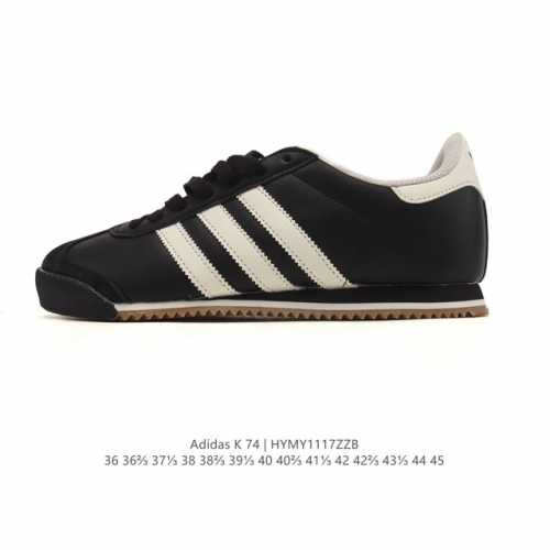 新品 阿迪达斯 Adidas T头鞋 K 74经典薄底运动鞋男女阿迪达斯官方三叶草 推荐脚型偏胖选大半码 合成革皮革 时尚休闲 耐磨透气 低帮 板鞋 男女同款。