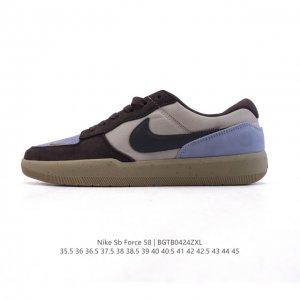 耐克Nike Sb Force 58 运动滑板鞋。这是一款将前沿创新带入街头的单品，它具有硫化杯底，具有出色的耐用性和灵活性。使用柔软皮革和帆布拼接，在饰面上放
