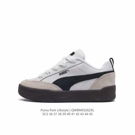 Puma 彪马 男女运动板鞋，原楦原纸版开发版型，采用环保纤维革组合翻毛皮饰片鞋面材质，外置耐磨橡胶大底蕾哈娜同系面包鞋太好看了！彪马puma Park Lif - 点击图像关闭