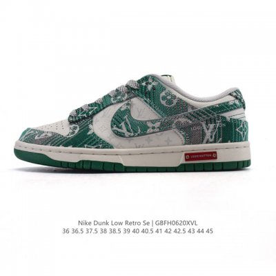 公司级 耐克 Nike Sb Dunk Low Pro 运动鞋复古板鞋 路易威登联名。采用柔软皮革织物拼接鞋面，经久耐穿，塑就如元年款 Dunk 般的复古质感。