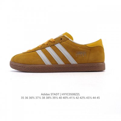 新品 阿迪达斯 Adidas Stadt 舒适透气 百搭潮流 复古时尚 德训鞋 柔软舒适 防滑耐磨 低帮 运动板鞋 男女同款。休闲鞋特色：设计师大胆选择粉色打底