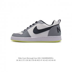 耐克 Nike 男女子运动鞋 Court Borough Low 小空军低帮板鞋。1.其皮革材质的鞋面结合网眼鞋舌，在出众外观与质感的同时提供稳固支撑，并且提升