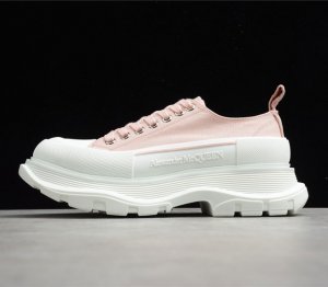 代购指定版本 NFC感应芯片 秒进官网 Alexander McQueen 亚历山大麦昆 浮雕微标 松糕鞋厚底增高帆布鞋 粉白 760165 2020新款 官