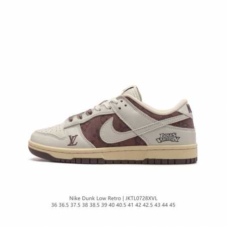 耐克 Nike Dunk Low Retro 运动鞋经典复古板鞋 路易威登联名。作为 80 年代经典篮球鞋款，起初专为硬木球场打造，后来成为席卷街头的时尚标杆， - 点击图像关闭