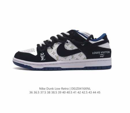 耐克 Nike Dunk Low Retro 运动鞋复古解构绑带板鞋 双鞋带 路易威登联名。作为 80 年代经典篮球鞋款，起初专为硬木球场打造，后来成为席卷街头 - 点击图像关闭