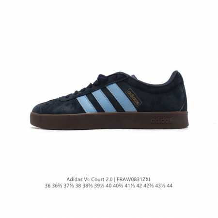 Adidas T头鞋 阿迪达斯 Vl Court 2.0 Shoes 运动休闲板鞋小白鞋，这款t形鞋头运动鞋,力求无论球场或街头,皆显耀眼出众。采用绒面革和牛皮 - 点击图像关闭