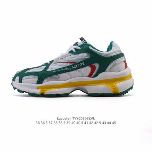 lacoste 时尚户外休闲潮流系列运动鞋 厚底增高老爹鞋 广东大厂品质全新工艺升级 品质毋庸置疑 全新原厂包装鞋盒 透气网面鞋面，搭配防臭防腐真皮乳胶鞋垫，给