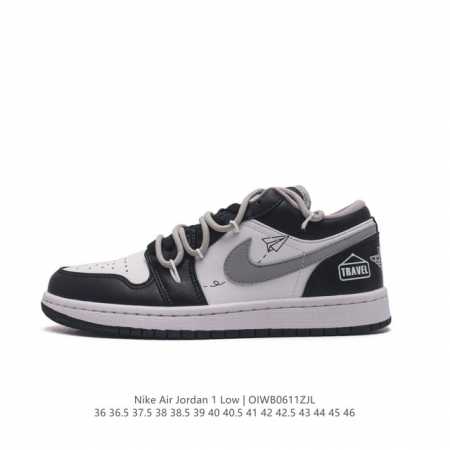 Nike 耐克 原楦原纸版开发版型，采用牛培移膜软皮革材质鞋面，中底注胶孔内置真Sole气垫耐克Nike Air Jordan 1 Low GS White B - 点击图像关闭
