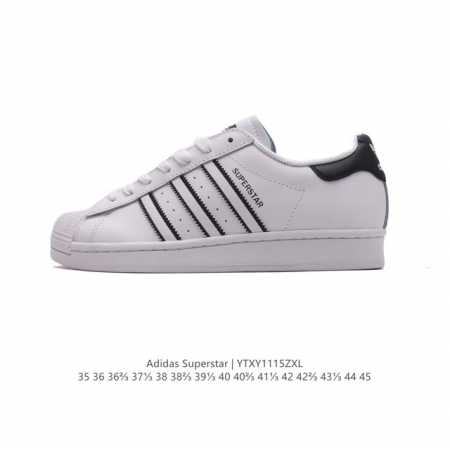 阿迪达斯 Adidas Superstar 三叶草经典贝壳头系列 新款休闲板鞋潮流男女士运动鞋 。鞋面柔软皮革材质 标志性的贝壳鞋头，锯齿三条纹，简约的线条。就 - 点击图像关闭