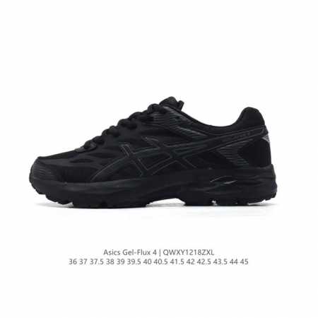 Asics 亚瑟士 Gel-Flux 4 男女子运动鞋舒适跑鞋缓震透气跑步鞋 。Gel-Flux4采用的是新一代轻质网布面，大孔洞设计极具透气性，柔软包覆双脚， - 点击图像关闭