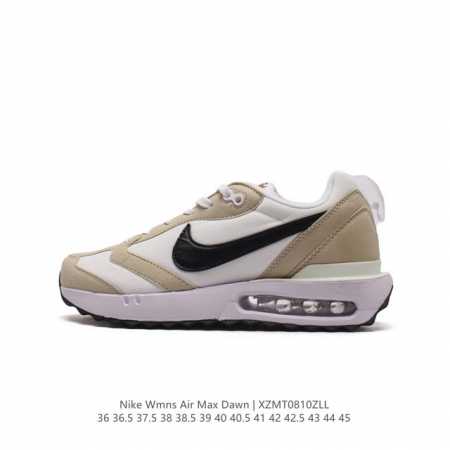 耐克 Nike Air Max Dawn 黎明系列 低帮气垫百搭休闲运动慢跑鞋，从配色上彰显出浓厚的复古气质。最大的亮点当属鞋型设计上加入结构元素，汲取 4年诞 - 点击图像关闭