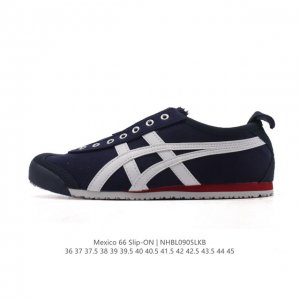 真标 亚瑟士 Onitsuka Tiger Mexico 66 Slip On 鬼冢虎复古时尚 舒适透气帆布织物鞋面耐磨防滑 休闲运动跑步鞋 虎底采用磨耐防橡滑