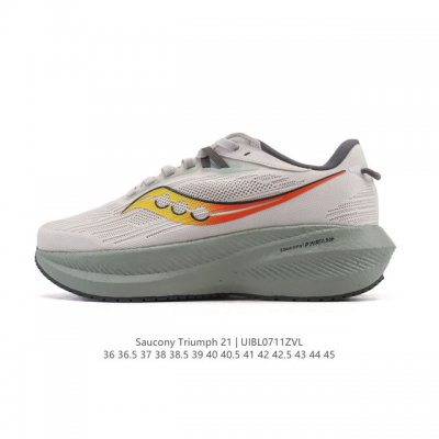 公司级 Saucony 索康尼 Triumph系列 胜利 21代 中性跑鞋 强缓震跑步鞋轻便男女款厚度增高跑鞋透气运动老爹鞋子，是来自美国的专业跑鞋品牌，成立于