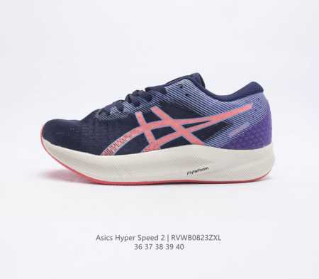 Asics 亚瑟士 新款女子回弹透气 Hyper Speed 2 竞速型跑鞋 马拉松竞速跑鞋轻量透气跑步鞋训练 城市运动时尚 舒适透气缓震跑步鞋 采用大网眼鞋面 - 点击图像关闭