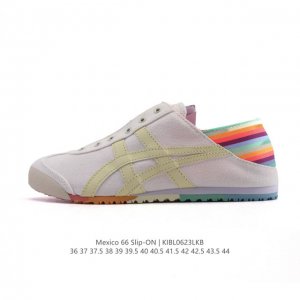 真标 亚瑟士 Onitsuka Tiger Mexico 66 Slip On 鬼冢虎复古时尚 舒适透气帆布织物鞋面耐磨防滑 休闲运动跑步鞋 虎底采用磨耐防橡滑