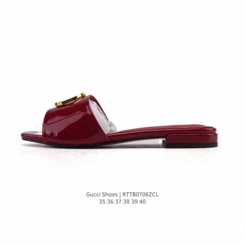 新品 古驰 Gucci 方头小羊皮皮革拖鞋女全覆盖金属标志休闲居家一字拖 Gucci拖鞋香到跺脚这双拖鞋的软底设计真的太贴心了！逛街2小时都不觉得累，走起来超级